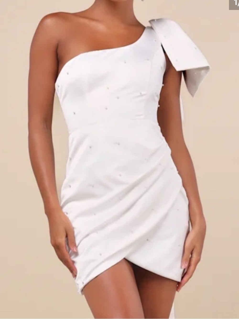 Lulu's Ivory One-Shoulder Mini Dress with Side Bow